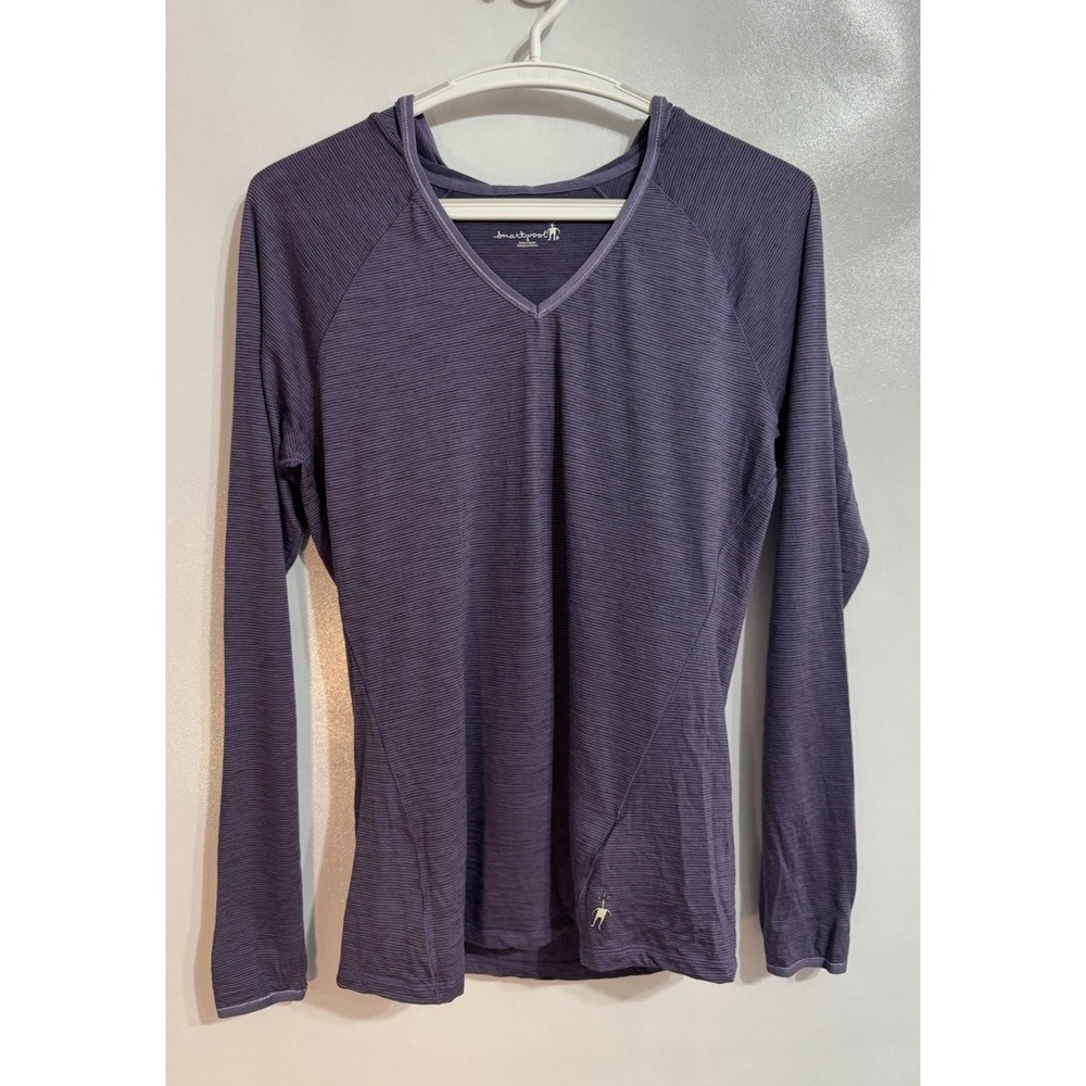 Smartwool Size Small Merino Wool Base Layer Hoodie Womens Striped Purple